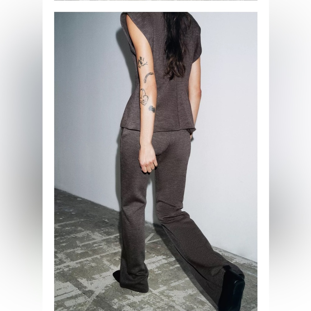 Zara Dark Brown Boot-Cut Knit Pants - Picture 11 of 11